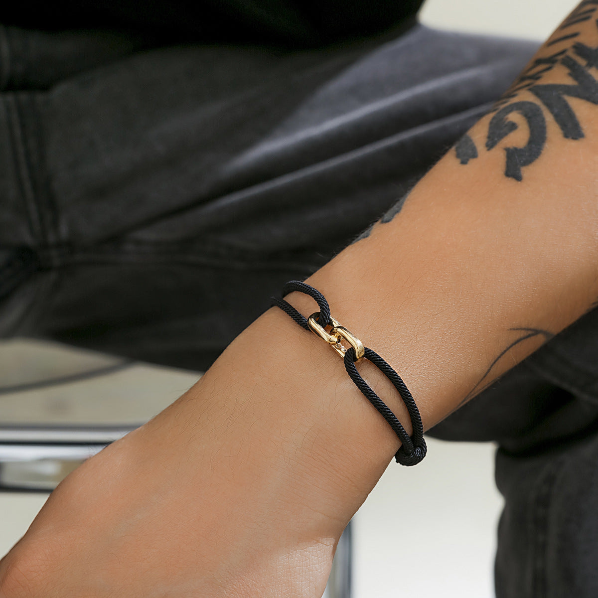 Men's Metal Buckle Cord Bracelet