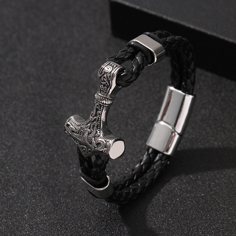 Alloy Carved Hammer Men's Leather Knit Bracelet