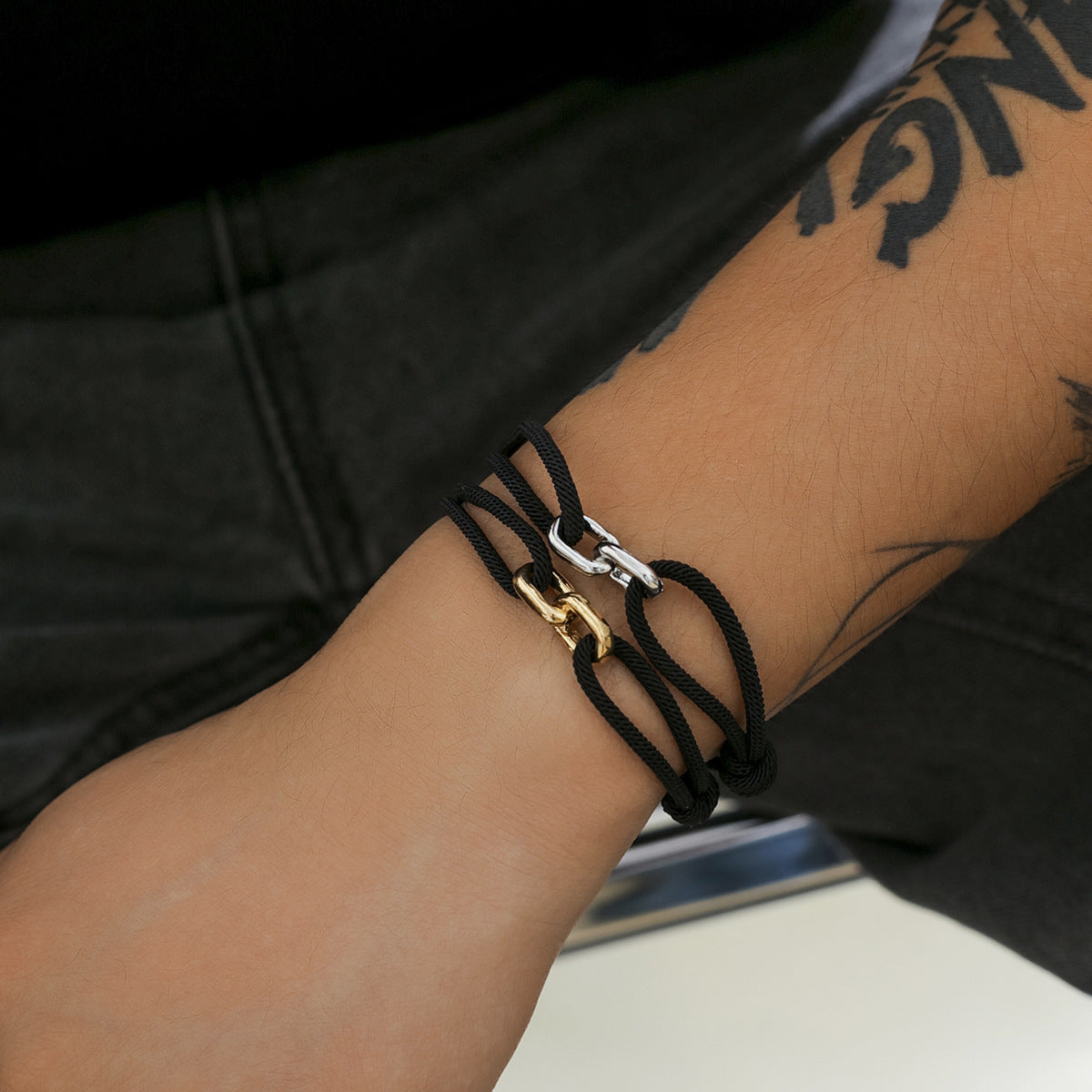 Men's Metal Buckle Cord Bracelet