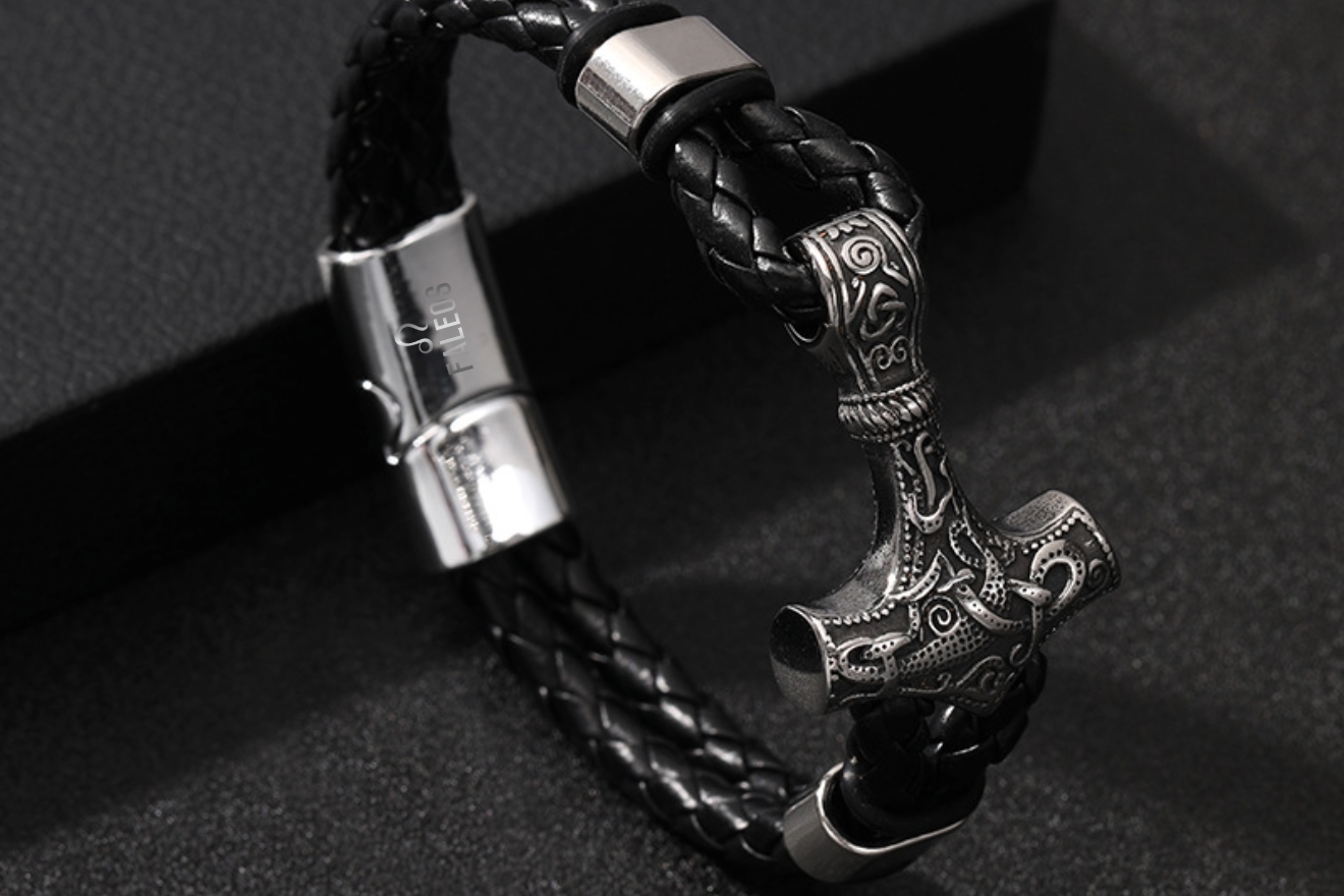 Alloy Carved Hammer Men's Leather Knit Bracelet